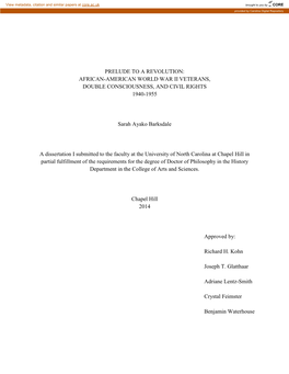 African-American World War Ii Veterans, Double Consciousness, and Civil Rights 1940-1955