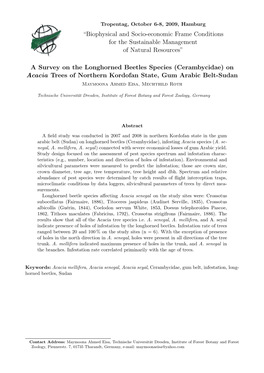 A Survey on the Longhorned Beetles Species (Cerambycidae) on Acacia Trees of Northern Kordofan State, Gum Arabic Belt-Sudan Maymoona Ahmed Eisa, Mechthild Roth