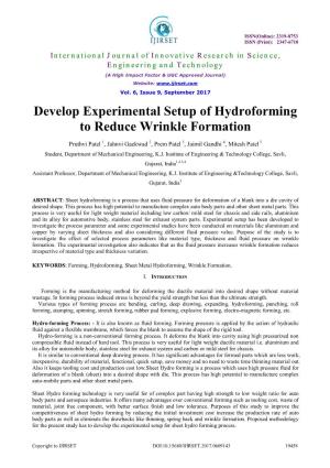 Develop Experimental Setup of Hydroforming to Reduce Wrinkle Formation
