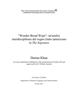 Darian Khan an Essay Submitted in Fulfillment of the Requirements for Italian 495 and Supervised by Dr