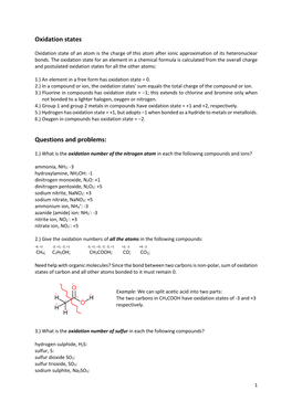 Oxidation States Questions and Problems