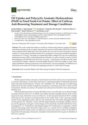 Oil Uptake and Polycyclic Aromatic Hydrocarbons (PAH) in Fried Fresh-Cut Potato: Eﬀect of Cultivar, Anti-Browning Treatment and Storage Conditions