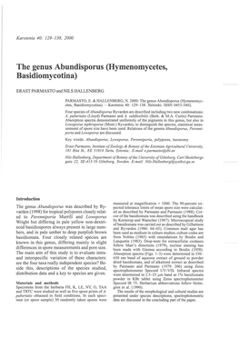 The Genus Abundisporus (Hymenomycetes, Basidiomycotina)