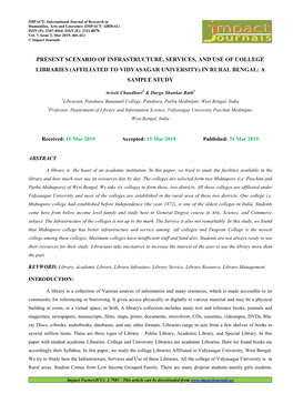 Present Scenario of Infrastructure, Services, and Use of College Libraries (Affiliated to Vidyasagar University) in Rural Bengal: a Sample Study