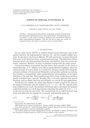 [AVV5] We Studied Classical Special Functions, Such As the Gamma Function, the Hypergeometric Function 2F1, and the Complete Elliptic Inte- Grals