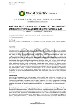 Issn 2320-9186 Human Nose Recognition System Based