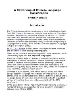 A Reworking of Chinese Language Classification