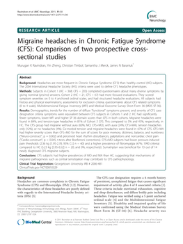 Migraine Headaches in Chronic Fatigue Syndrome (CFS)