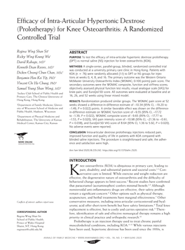 Efficacy of Intra-Articular Hypertonic Dextrose (Prolotherapy) for Knee Osteoarthritis: a Randomized Controlled Trial