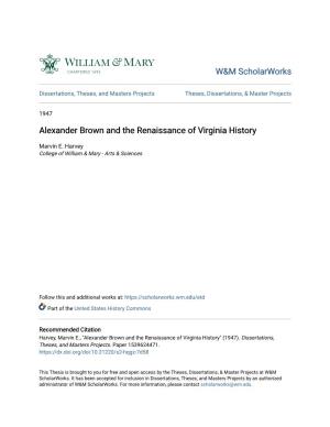 Alexander Brown and the Renaissance of Virginia History