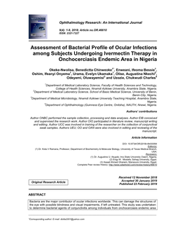 Assessment of Bacterial Profile of Ocular Infections Among Subjects Undergoing Ivermectin Therapy in Onchocerciasis Endemic Area in Nigeria