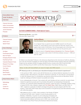 Joshua Bloom Interview - Special Topic of Gamma-Ray Bursts Institutional Interviews Journal Interviews AUTHOR COMMENTARIES - from Special Topics Podcasts