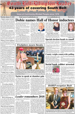 South Belt-Ellington Leader, Thursday, January 31, 2019 in My Opinion Elected Ofﬁ Cials Share Their Words Deaths Pass a Balanced Budget