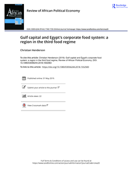 Gulf Capital and Egypt's Corporate Food System: a Region in the Third Food Regime