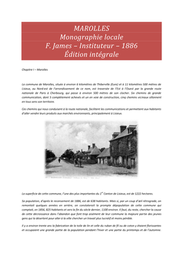 MAROLLES Monographie Locale F. James – Instituteur – 1886 Édition Intégrale
