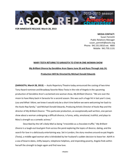 FOR IMMEDIATE RELEASE: March 28, 2013 MEDIA CONTACT
