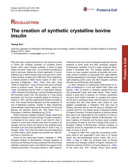 The Creation of Synthetic Crystalline Bovine Insulin