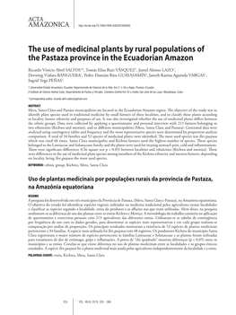 The Use of Medicinal Plants by Rural Populations of the Pastaza Province in the Ecuadorian Amazon
