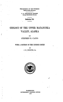 Geology of the Uppek Matanuska Valley, Alaska