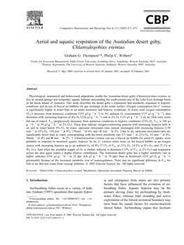 Aerial and Aquatic Respiration of the Australian Desert Goby, Chlamydogobius Eremius