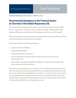 Governmental Assistance to the Financial Sector: an Overview of the Global Responses (V9)
