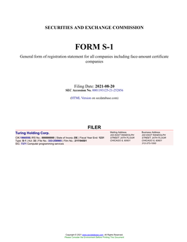 Turing Holding Corp. Form S-1 Filed 2021-08-20
