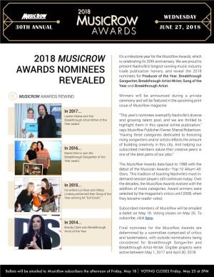 2018 Musicrow Awards Nominees Revealed