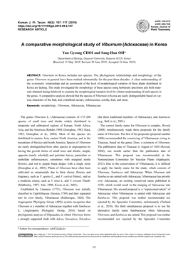 A Comparative Morphological Study of Viburnum (Adoxaceae) in Korea