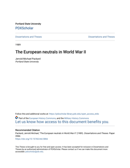The European Neutrals in World War II