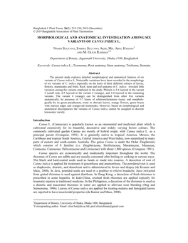 Morphological and Anatomical Investigation Among Six Variants of Canna Indica L