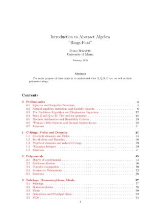 Introduction to Abstract Algebra “Rings First”
