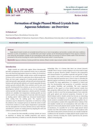 Formation of Single Phased Mixed Crystals from Aqueous Solutions - an Overview