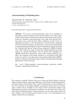 Asteroseismology of Pulsating Stars