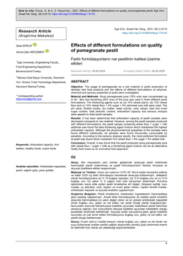 Effects of Different Formulations on Quality of Pomegranate Pestil, Ege Univ