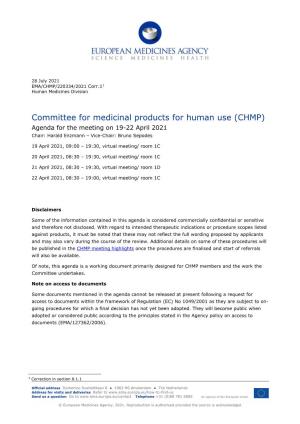 CHMP Agenda of the 19-22 April 2021 Meeting