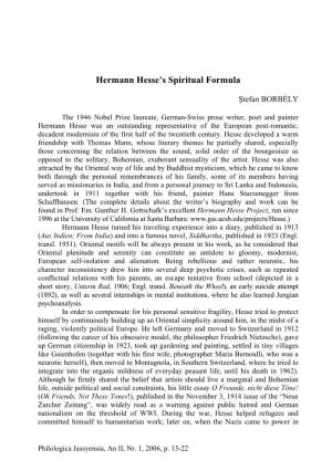 Hermann Hesse's Spiritual Formula