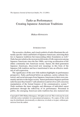 Taiko As Performance: Creating Japanese American Traditions