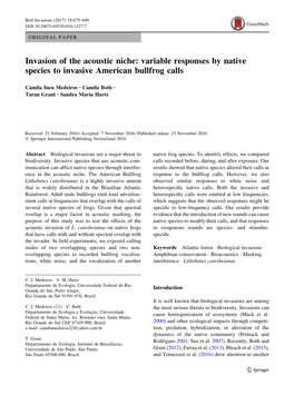 Invasion of the Acoustic Niche: Variable Responses by Native Species to Invasive American Bullfrog Calls