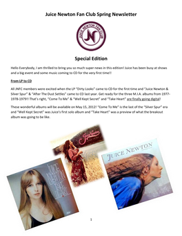 Juice Newton Fan Club Spring Newsletter Special Edition
