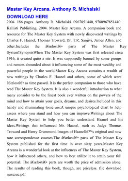 Master Key Arcana. Anthony R. Michalski