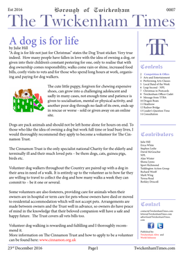 The Twickenham Times a Dog Is for Life by Julie Hill “A Dog Is for Life Not Just for Christmas” States the Dog Trust Sticker