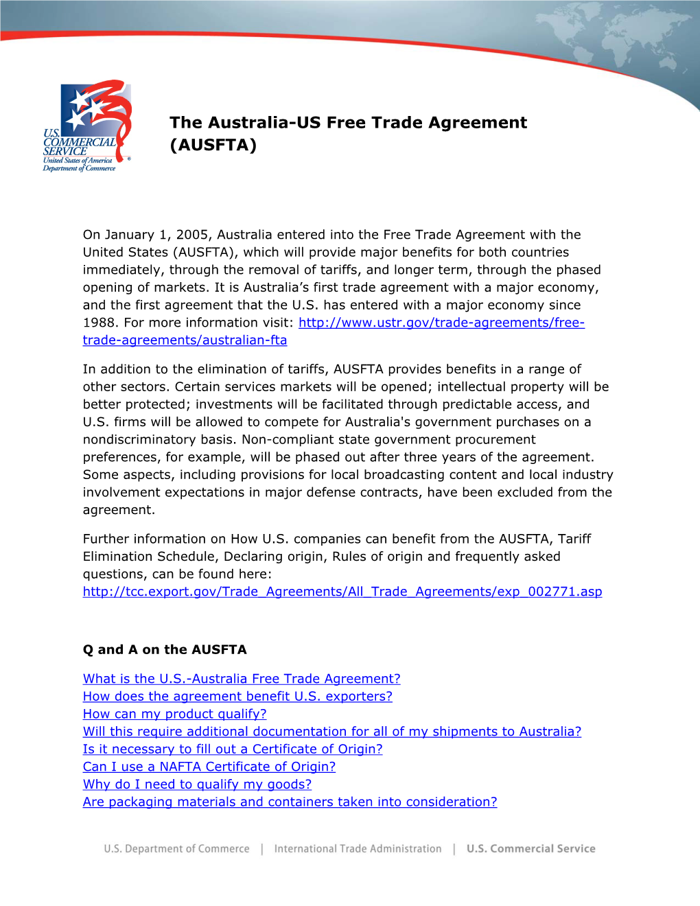 The Australia-US Free Trade Agreement (AUSFTA)