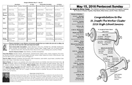 May 15, 2016 Pentecost Sunday