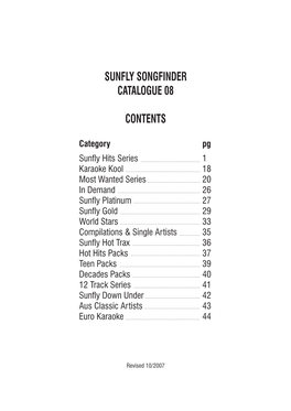 Sunfly Songfinder Catalogue 08 Contents