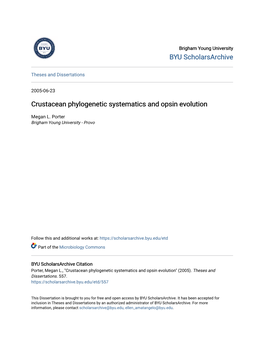 Crustacean Phylogenetic Systematics and Opsin Evolution