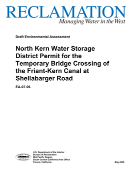 North Kern Water Storage District Permit for the Temporary Bridge Crossing of the Friant-Kern Canal at Shellabarger Road
