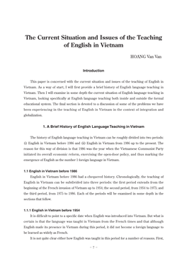The Current Situation and Issues of the Teaching of English in Vietnam