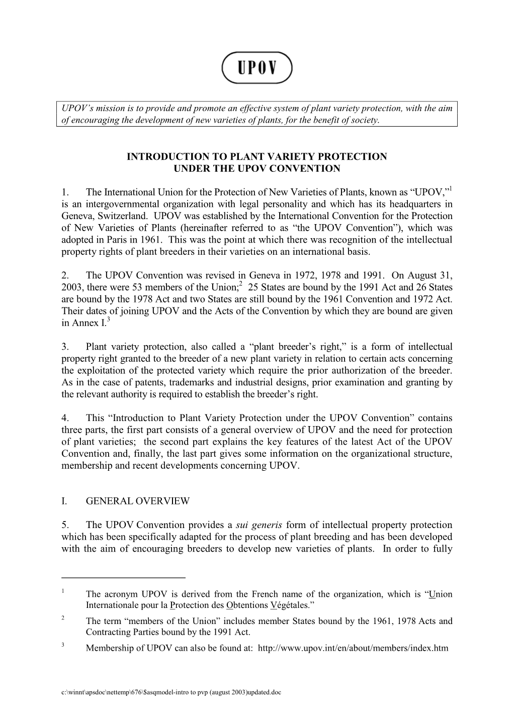 WIPO/IP/BIS/GE/03/11: Protection of New Variety of Plants (Related)