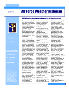 Air Force Weather Historian a QUARTERLY NEWSLETTER of the AIR FORCE WEATHER HISTORY OFFICE