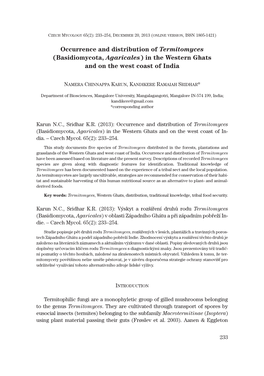 Occurrence and Distribution of Termitomyces (Basidiomycota, Agaricales) in the Western Ghats and on the West Coast of India